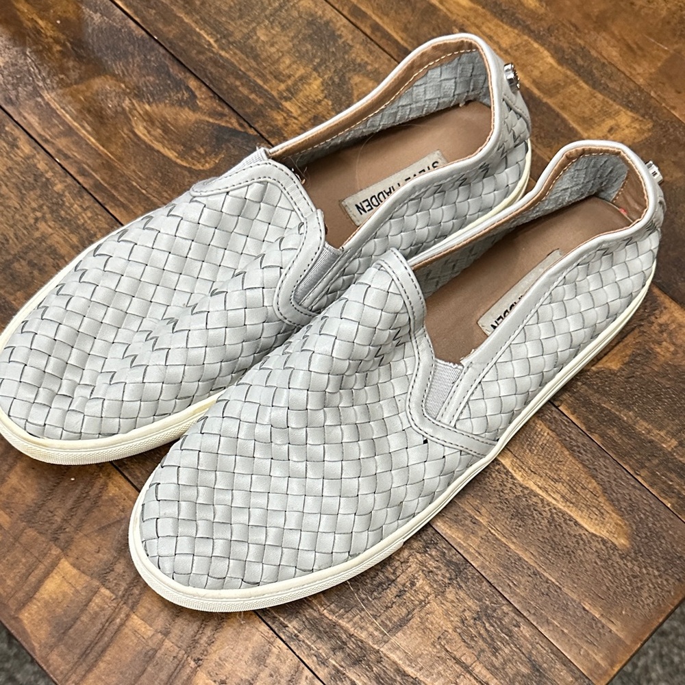 Steve Madden Woven Silver Slip-On Loafers